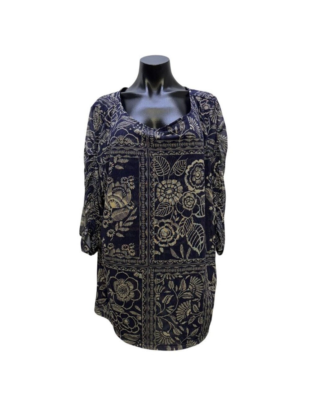 Johnny Was Blue & Cream Floral Tunic Blouse Long Sleeve 3X